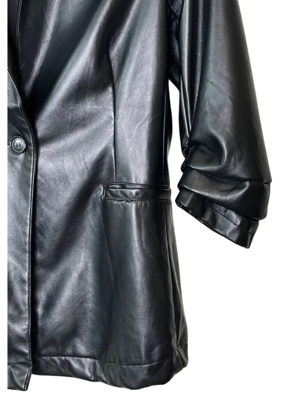 Rachel Zoe Black Faux Leather Blazer Ruched Sleeve Moto Jacket